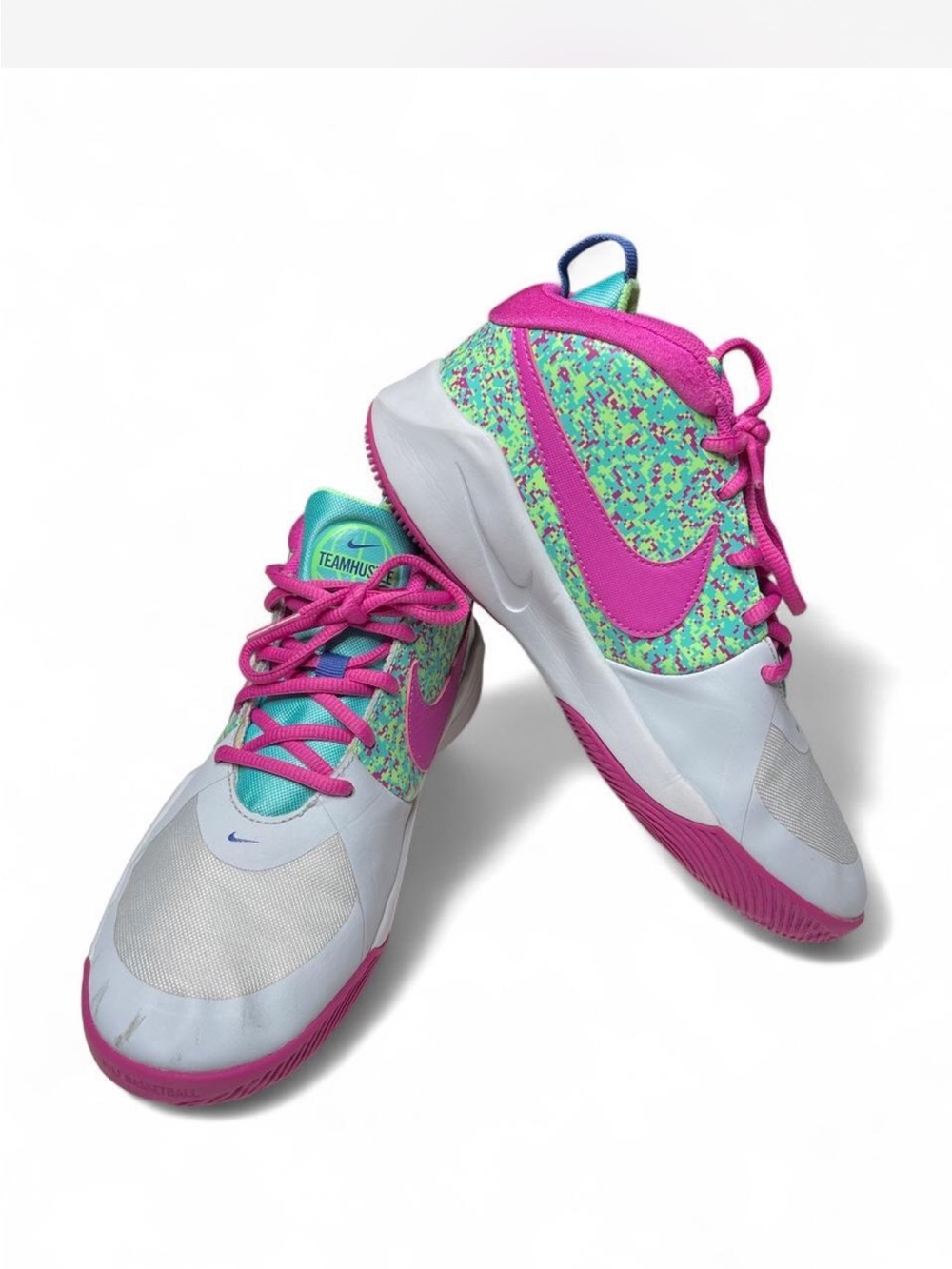 Nike Team Hustle D 9 DIGI Pink Teal Basketball Shoes Youth 6.5Y